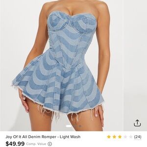 Fashion Nova Wave Pattern Denim Jumpsuit